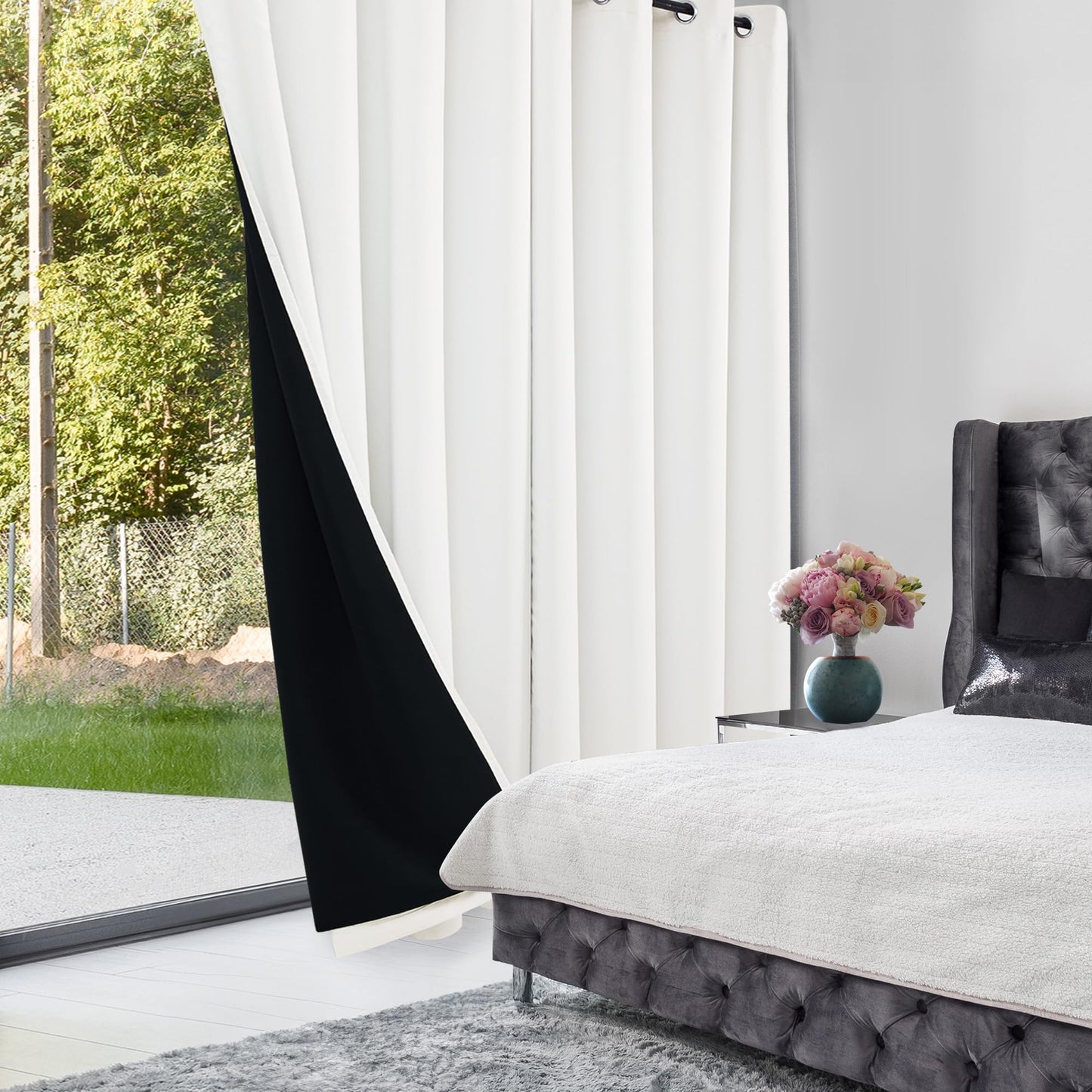 Double Layer Total Blackout Curtain, 1 Panel, White