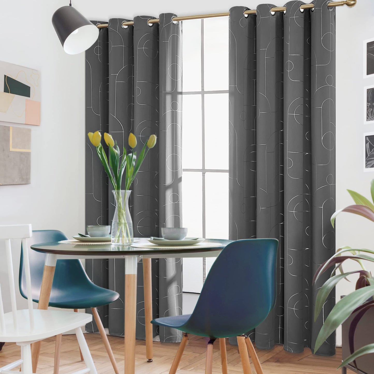 Geometric Blackout Curtains, Taupe, 52x108 Inch, 2 Panels