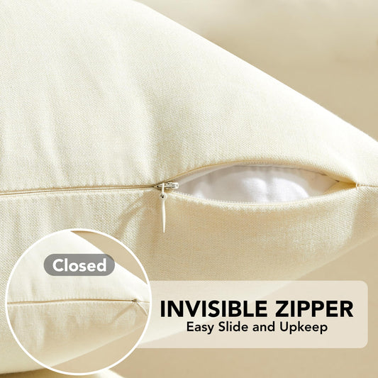 Faux Linen Pillow Covers, 16x16 Inch, Creamy White, 2PCS