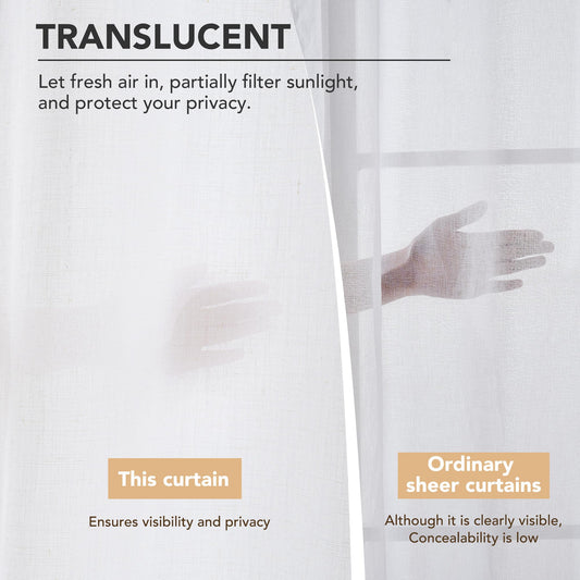 Linen Look Boho Semi-Sheer Curtains, 52x63 Inch, 2 Panels