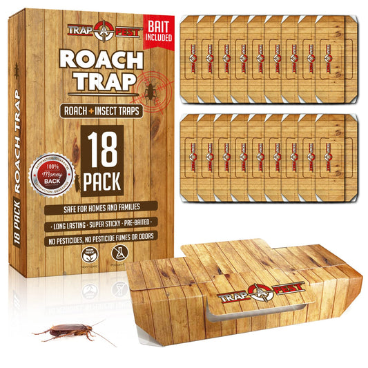 Roach Traps Indoor Sticky (18 Pack) - Glue Traps for Roaches Bug Traps with Roach Bait Traps - Long Lasting Non-Toxic Children and Pet Friendly - Trap a Pest