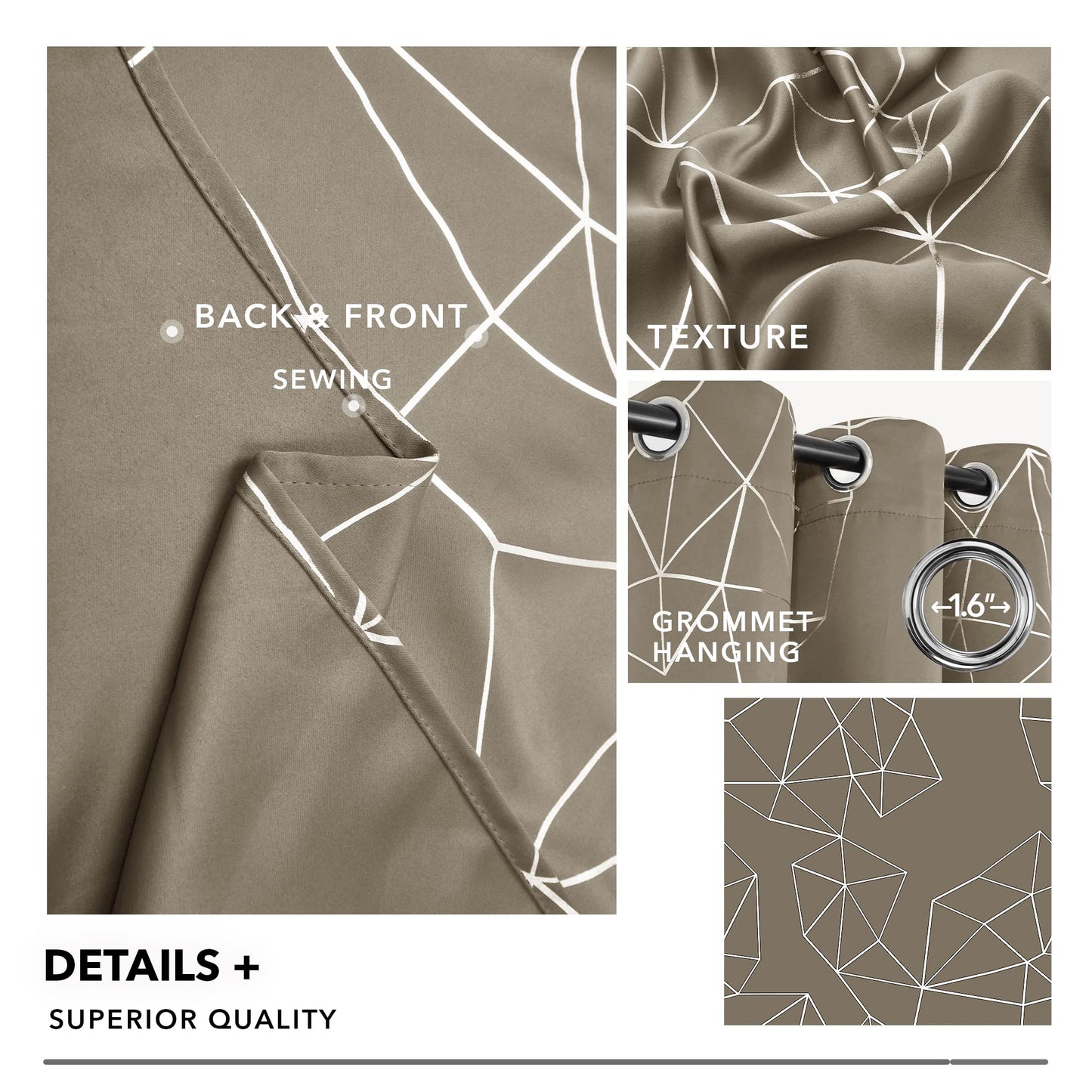 Geometric Blackout Curtains, Taupe, 52x108 Inch, 2 Panels