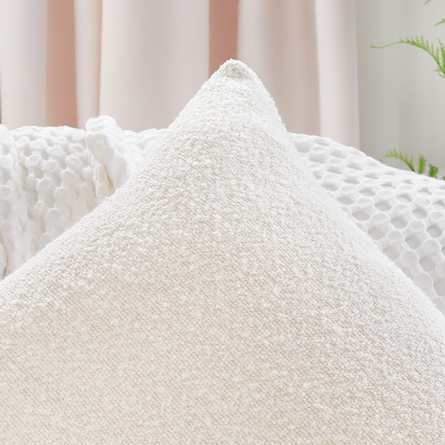 Boucle Throw Pillow Covers, Set of 2, Cream, 12x20