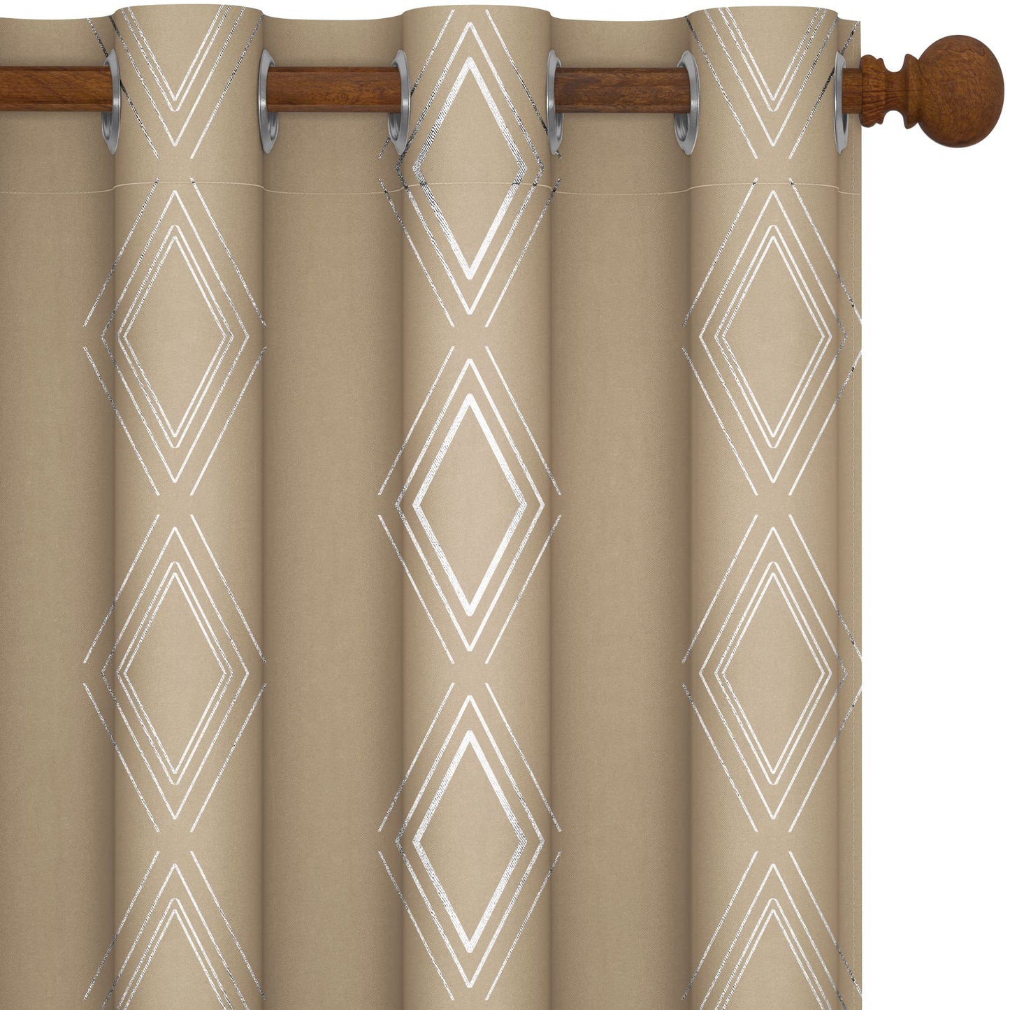 Geometric Blackout Curtains, Taupe, 52x108 Inch, 2 Panels