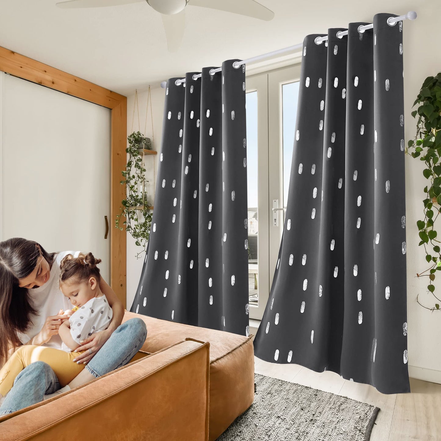 Geometric Blackout Curtains, Taupe, 52x108 Inch, 2 Panels