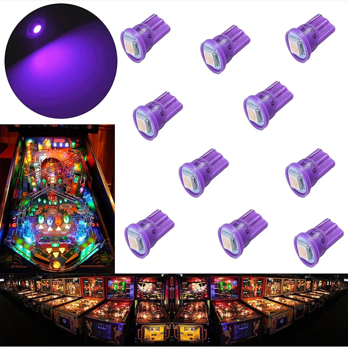 LED Wedge Arcade Pinball Machine Light Bulb 1SMD T10 #555 6.3V AC / DC (10PCS)
