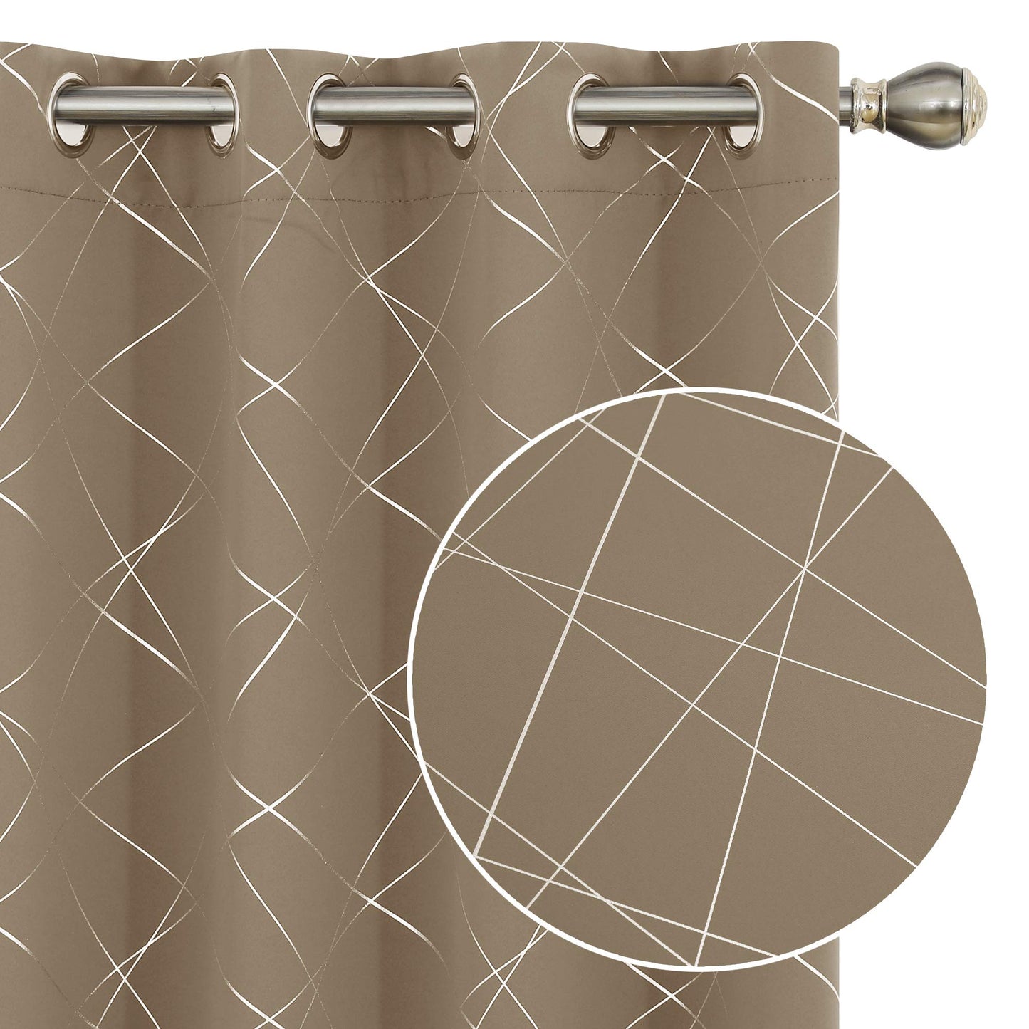 Geometric Blackout Curtains, Taupe, 52x108 Inch, 2 Panels