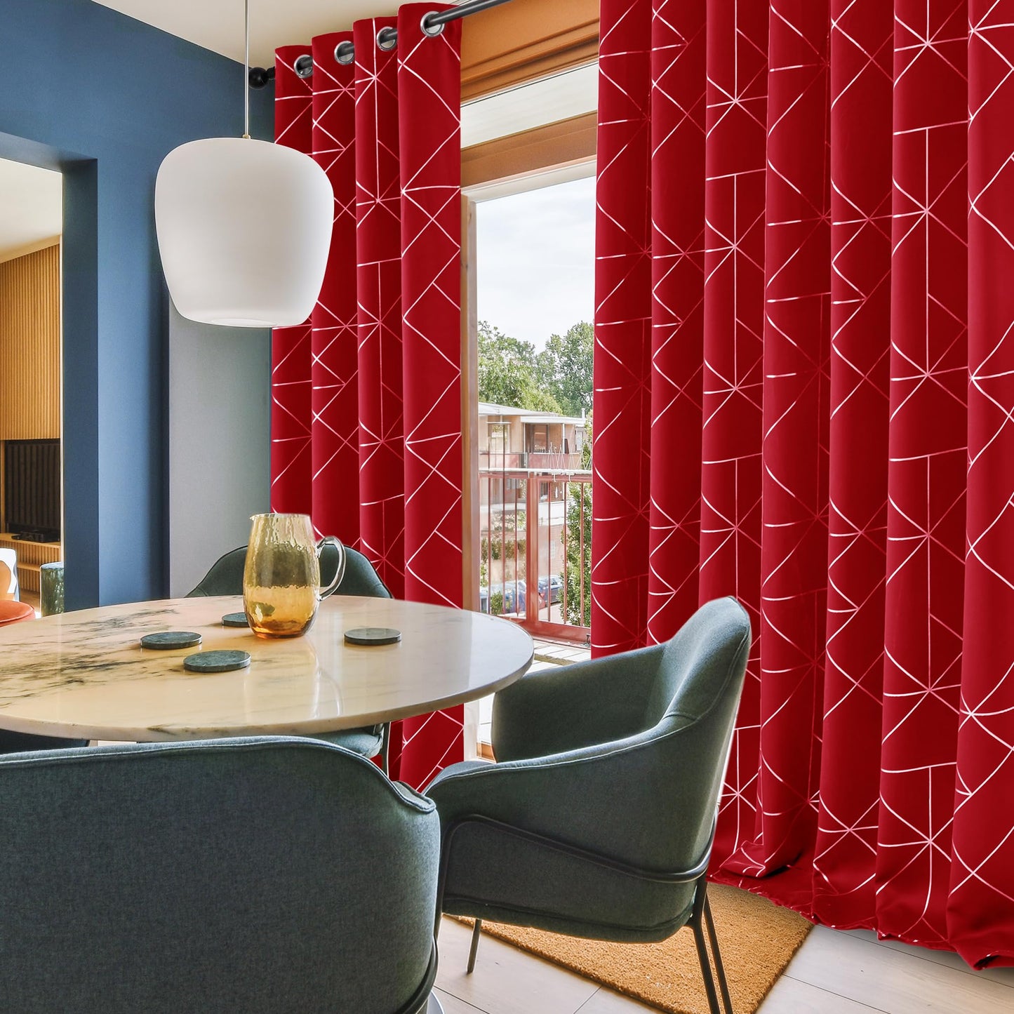 Geometric Blackout Curtains, Taupe, 52x108 Inch, 2 Panels