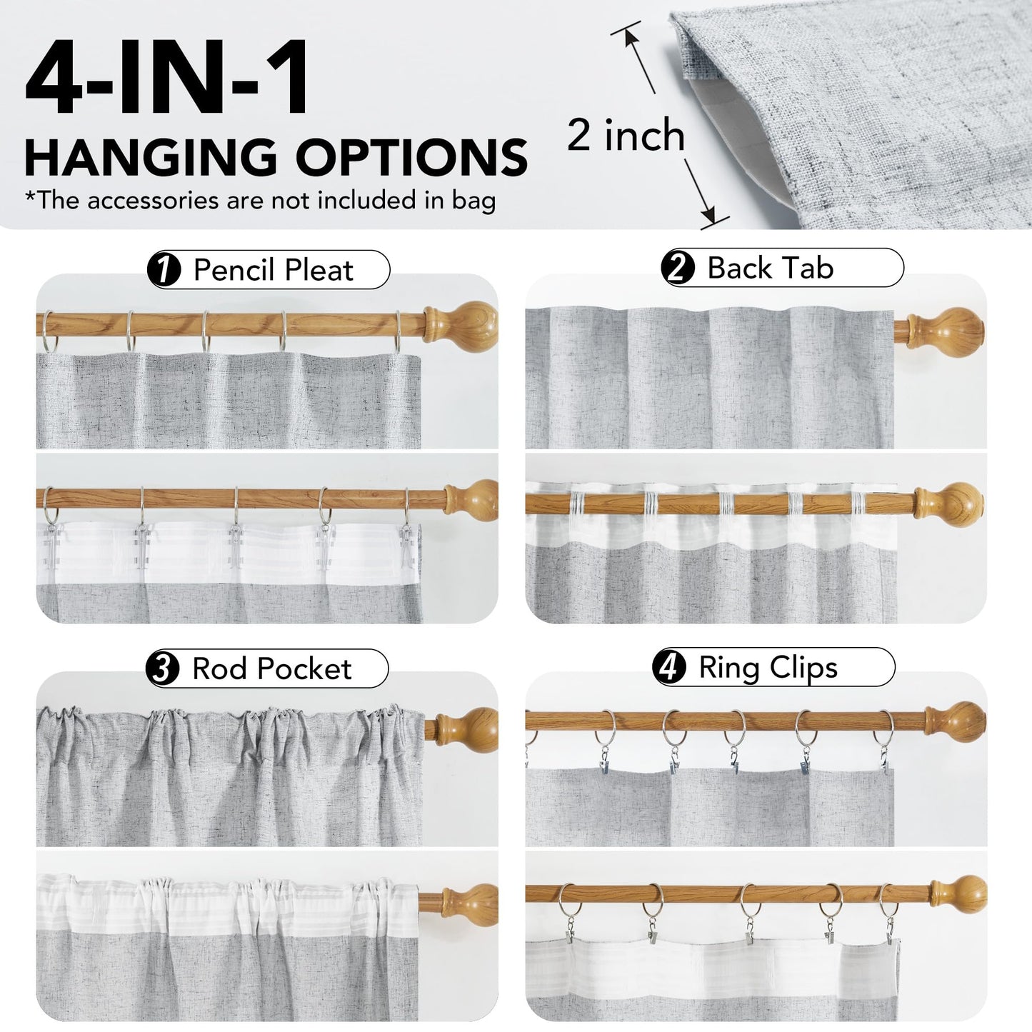 Light Filtering Linen Drapes, Back Tab & Rod Pocket