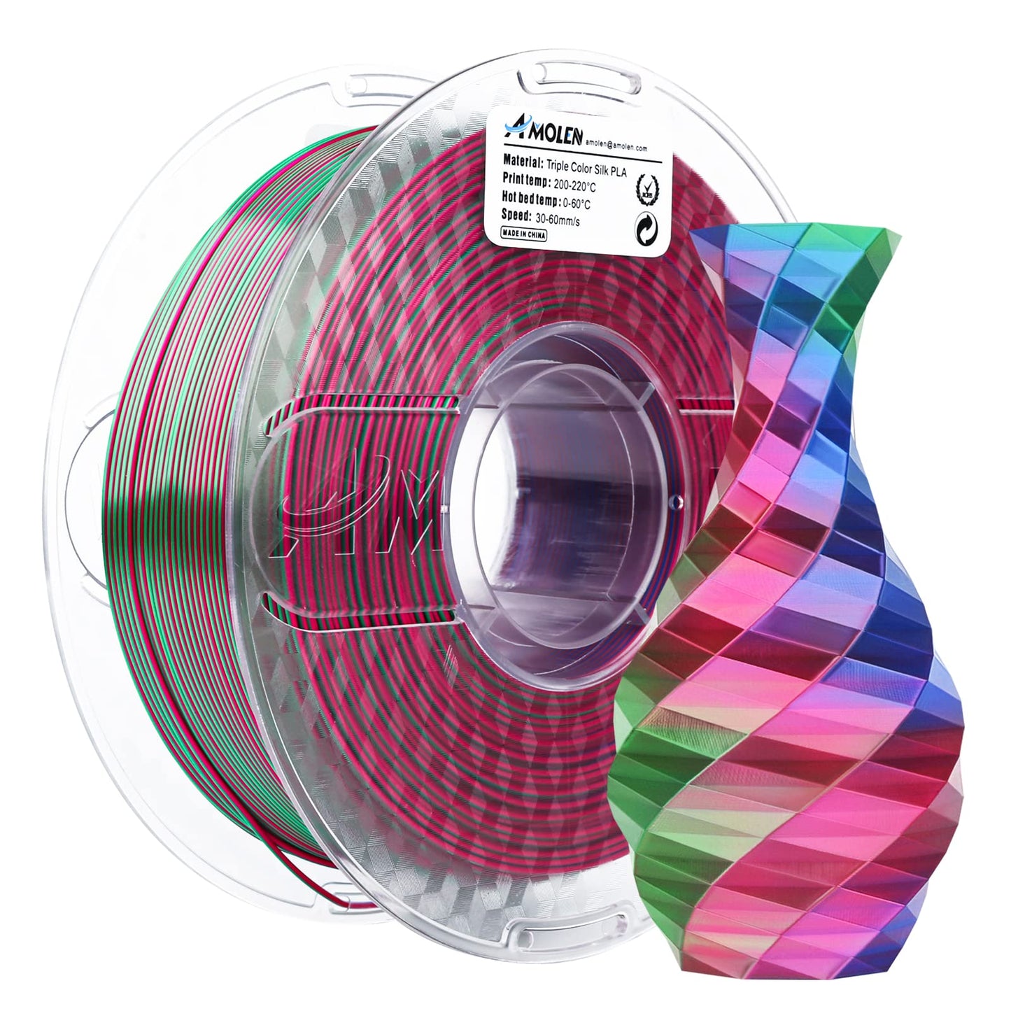 PLA Silk Triple Color 1.75mm, 1KG/2.2LB