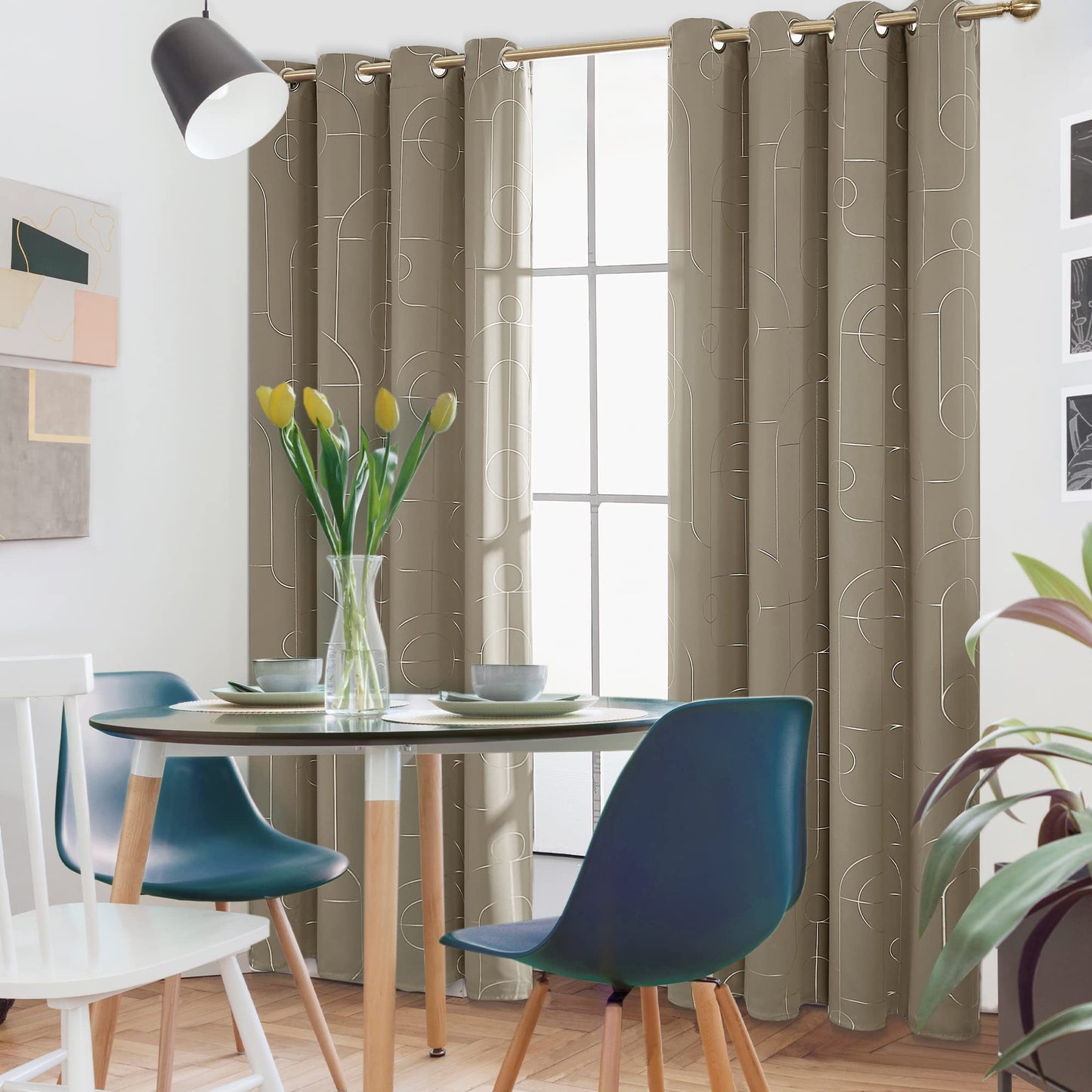 Geometric Blackout Curtains, Taupe, 52x108 Inch, 2 Panels