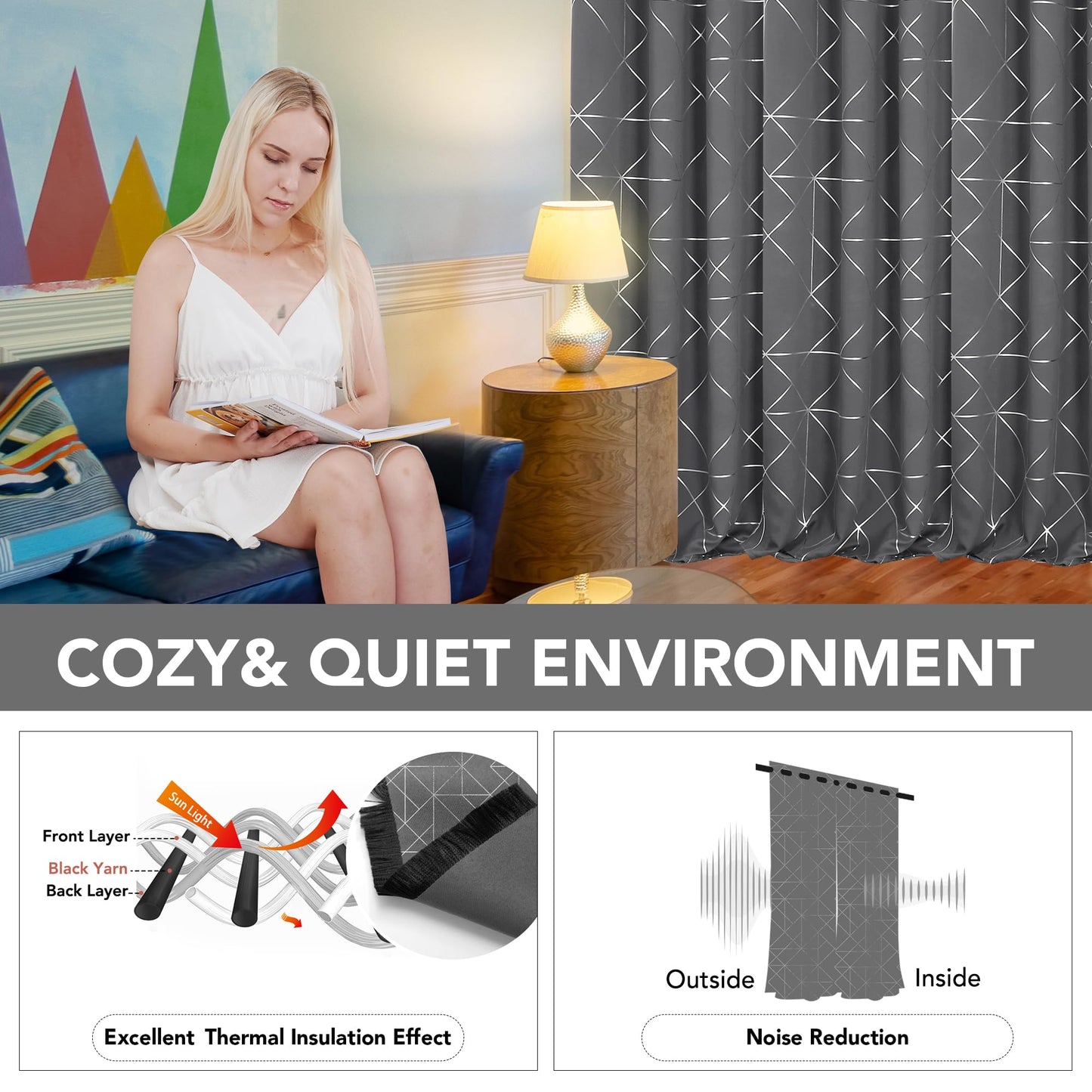 Geometric Blackout Curtains, Taupe, 52x108 Inch, 2 Panels