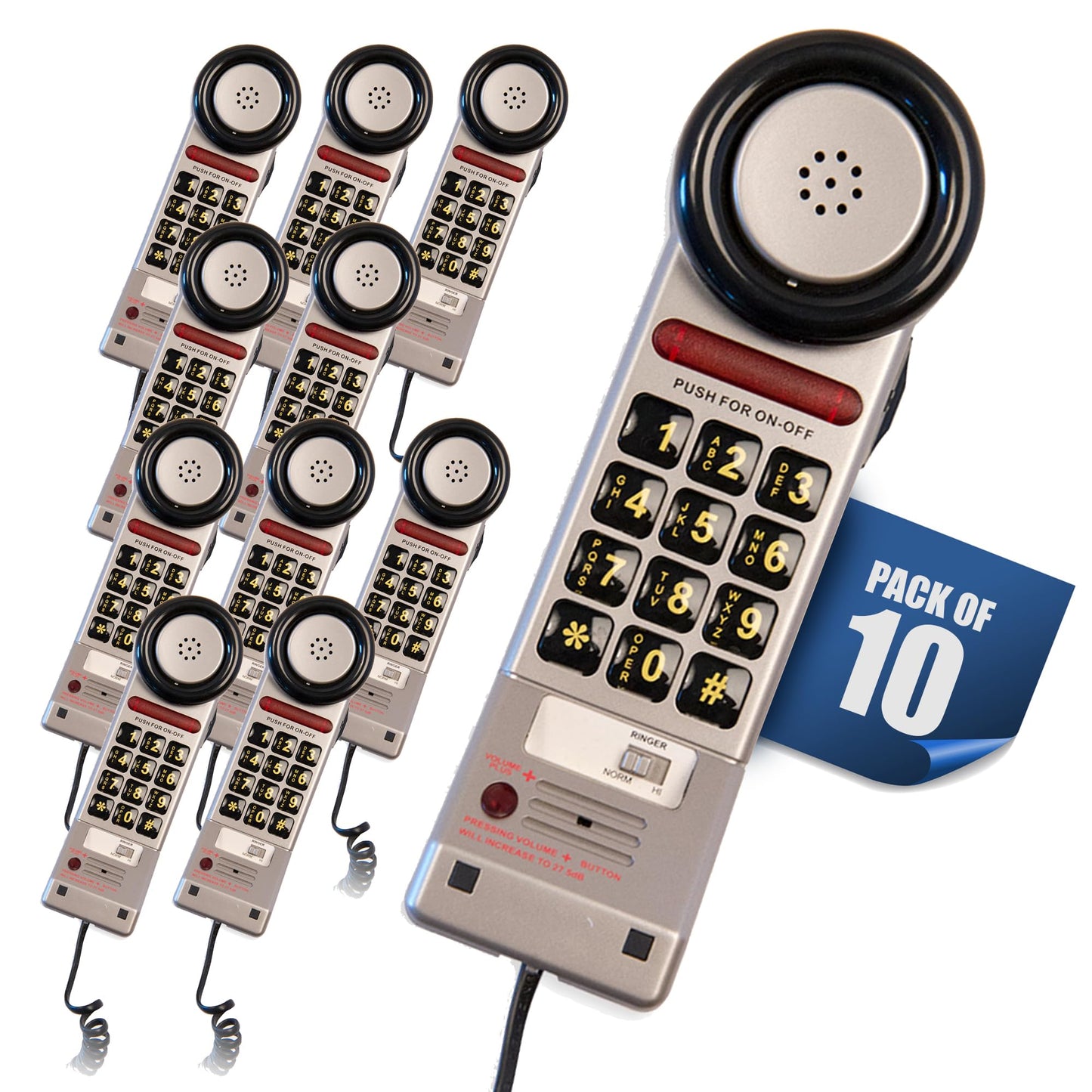 Med-Pat XL3060 Pewter Landline Phone – Volume Boost, Visual Ring Light, Hearing Aid Compatible