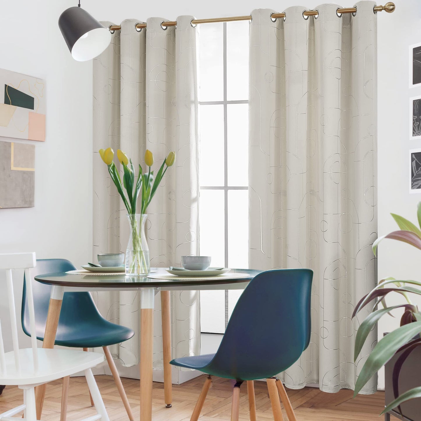 Geometric Blackout Curtains, Taupe, 52x108 Inch, 2 Panels