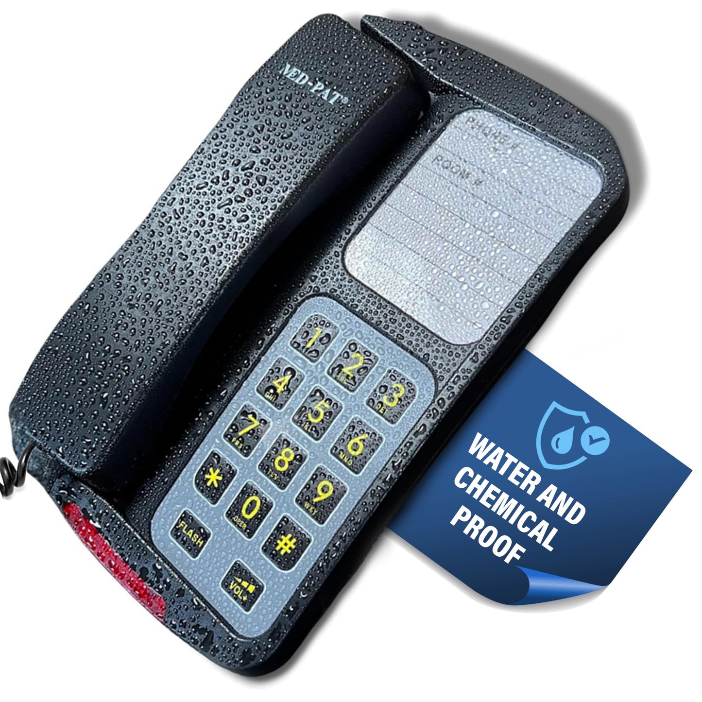 Med-Pat D8WP Waterproof Desk & Wall-Mountable Phone | Oversized Buttons, Ring Light, Volume Control – For Hospitals, Pools & Wet Areas – Black or Cream