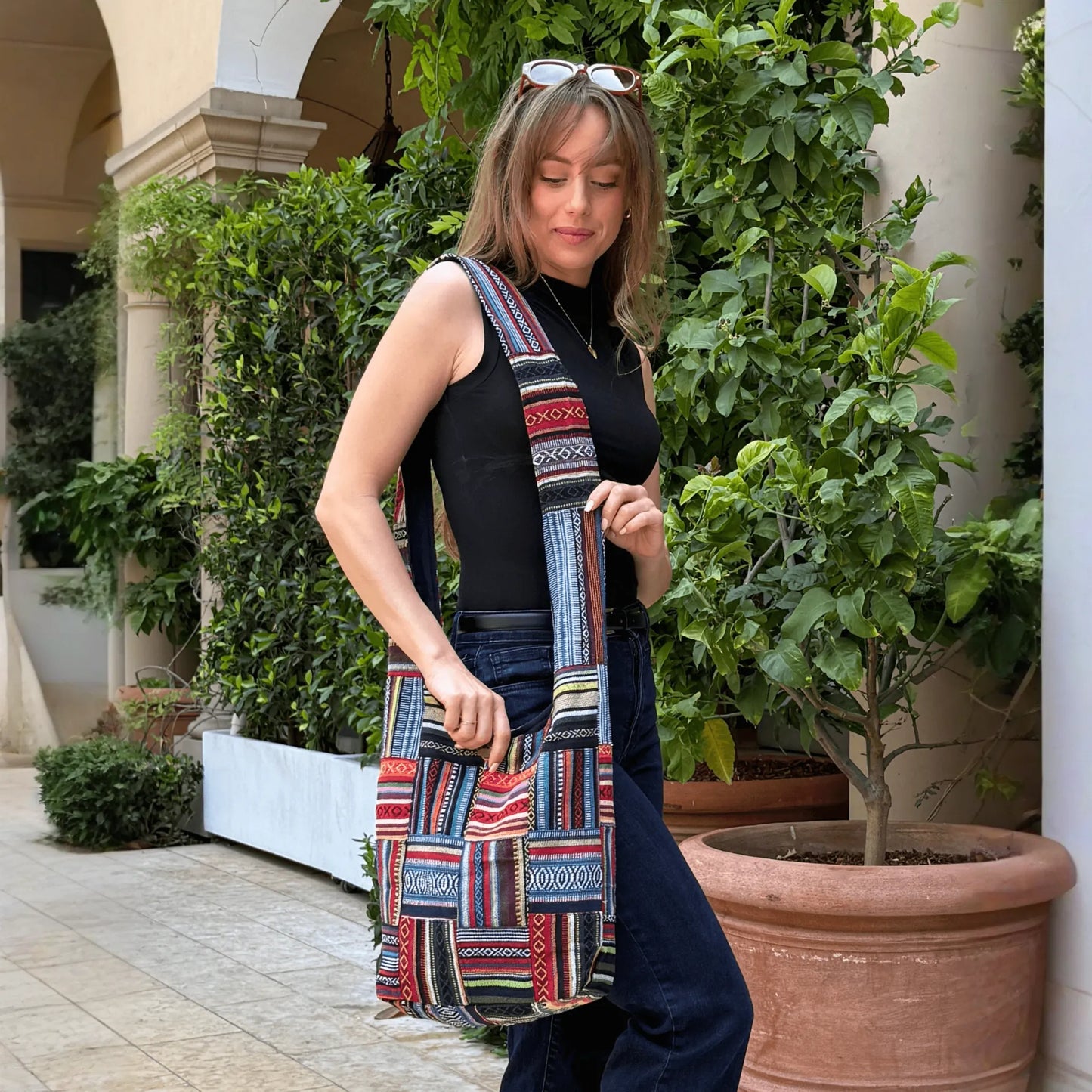 Kathmandu Collection Patchwork Striped Hobo Bag