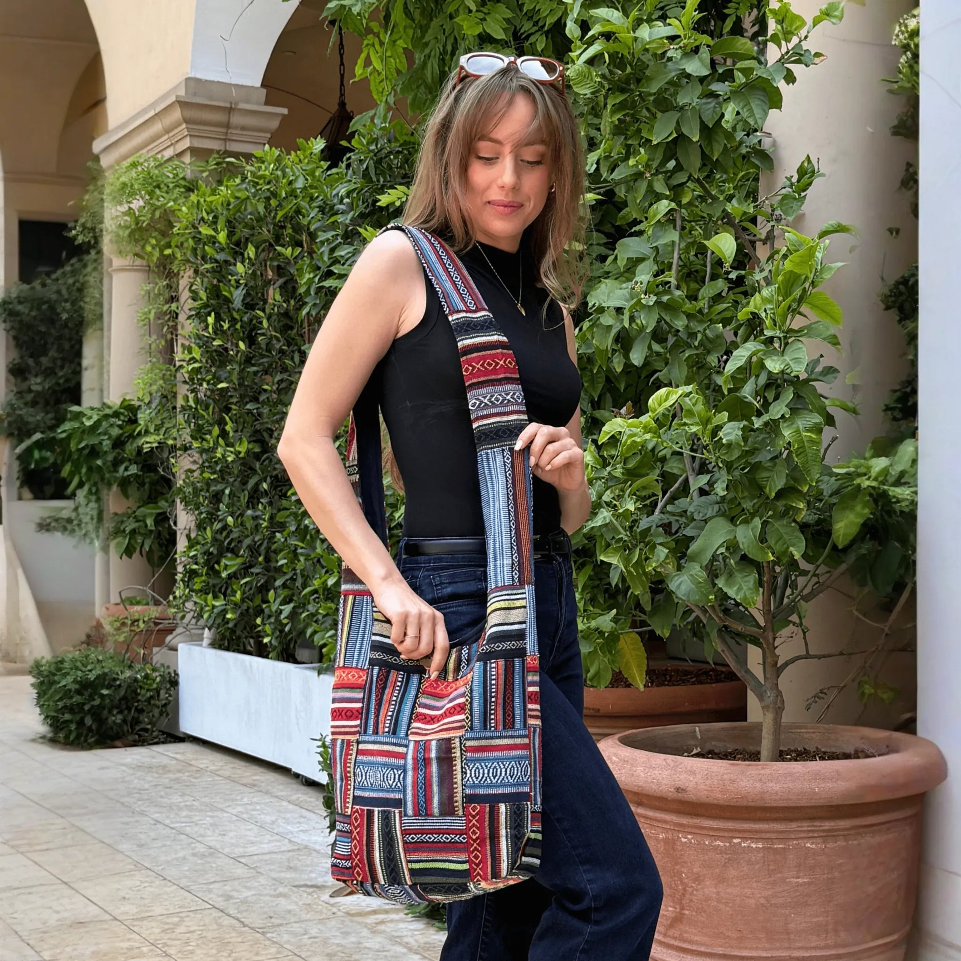 Kathmandu Collection Patchwork Striped Hobo Bag