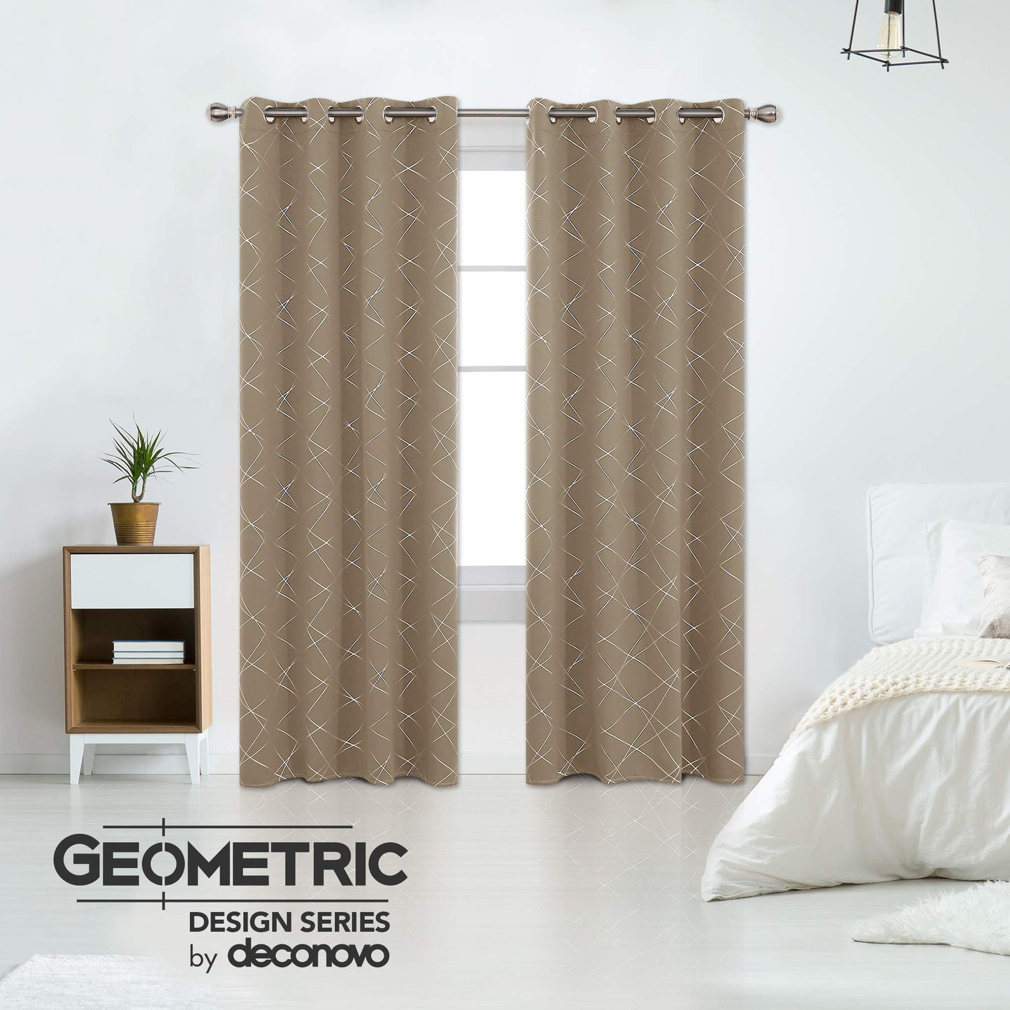 Geometric Blackout Curtains, Taupe, 52x108 Inch, 2 Panels