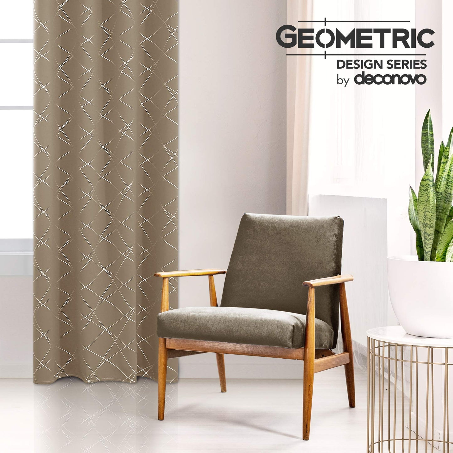 Geometric Blackout Curtains, Taupe, 52x108 Inch, 2 Panels