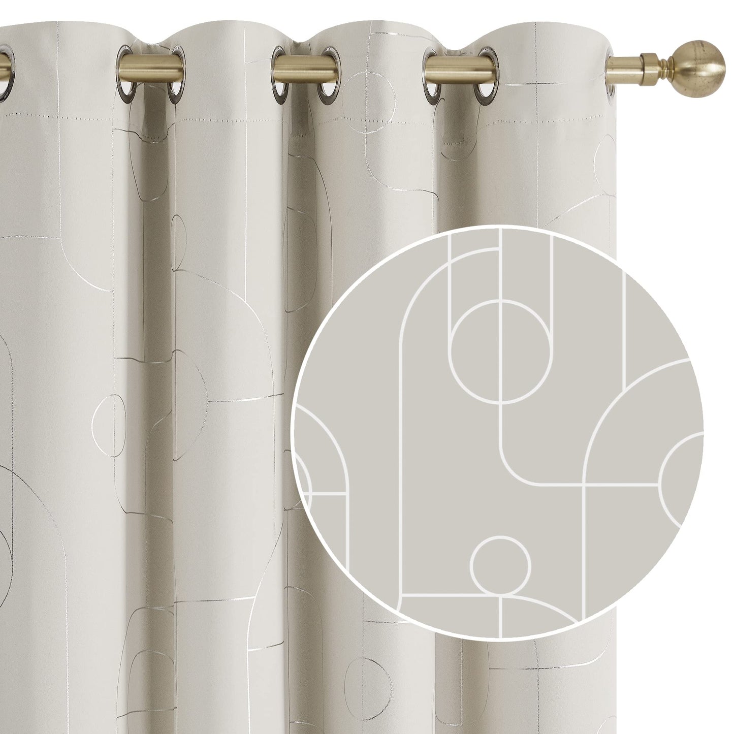 Geometric Blackout Curtains, Taupe, 52x108 Inch, 2 Panels