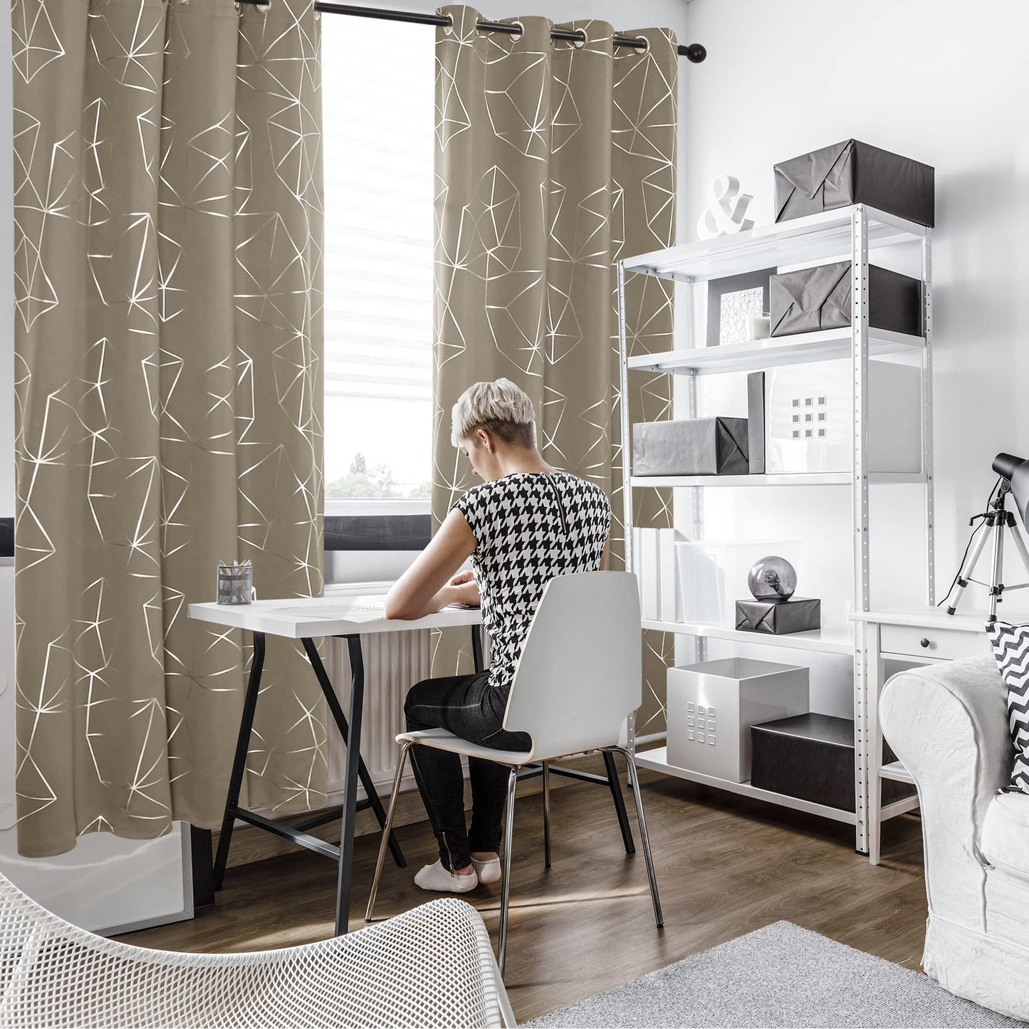Geometric Blackout Curtains, Taupe, 52x108 Inch, 2 Panels