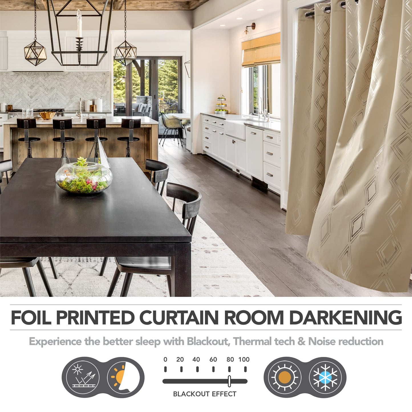 Geometric Blackout Curtains, Taupe, 52x108 Inch, 2 Panels