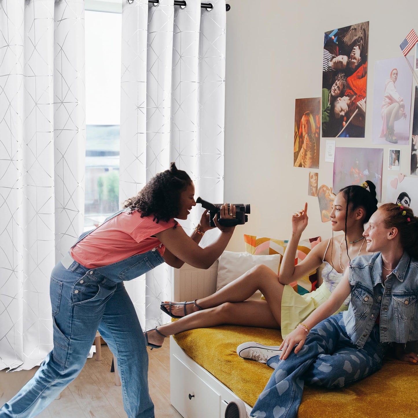 Geometric Blackout Curtains, Taupe, 52x108 Inch, 2 Panels