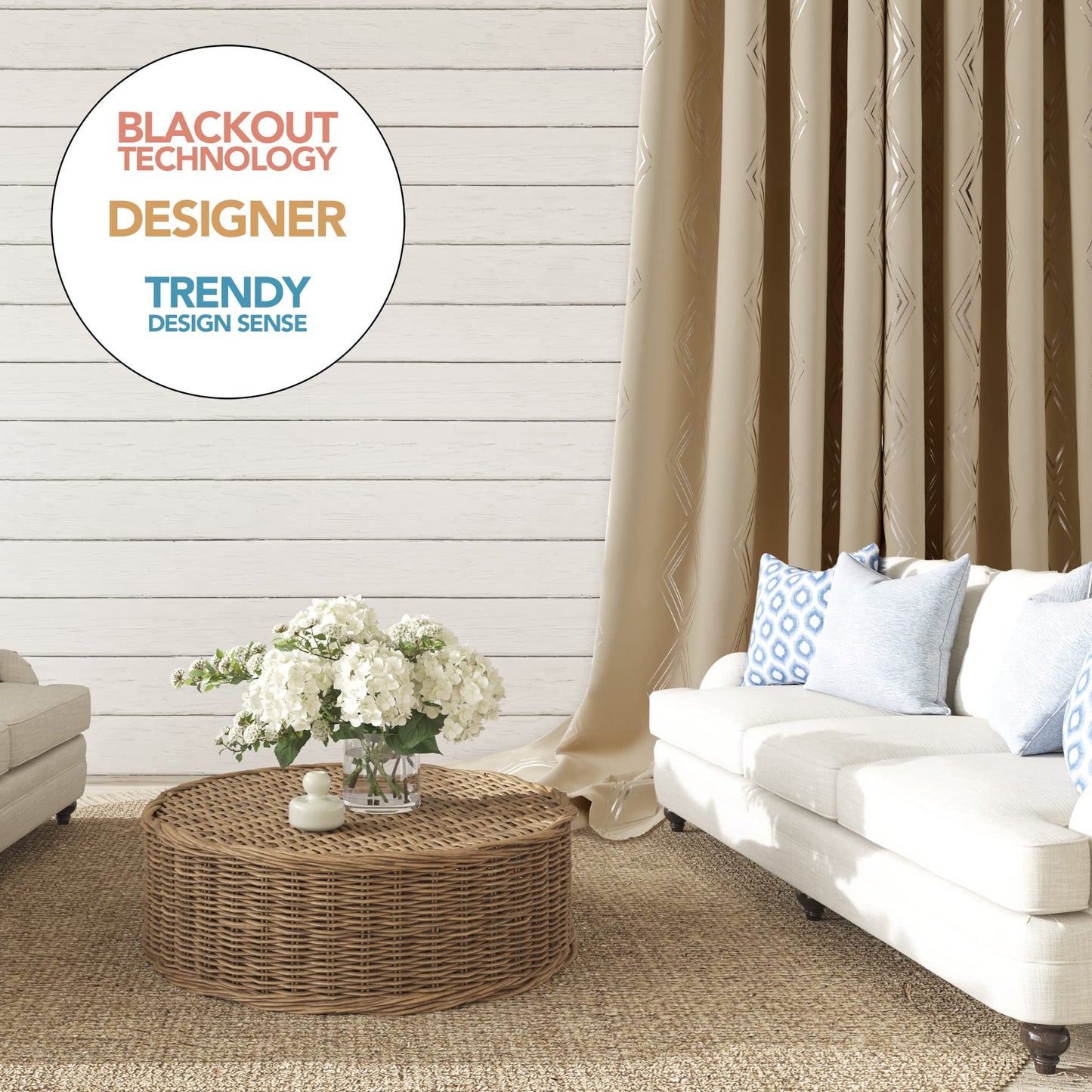 Geometric Blackout Curtains, Taupe, 52x108 Inch, 2 Panels