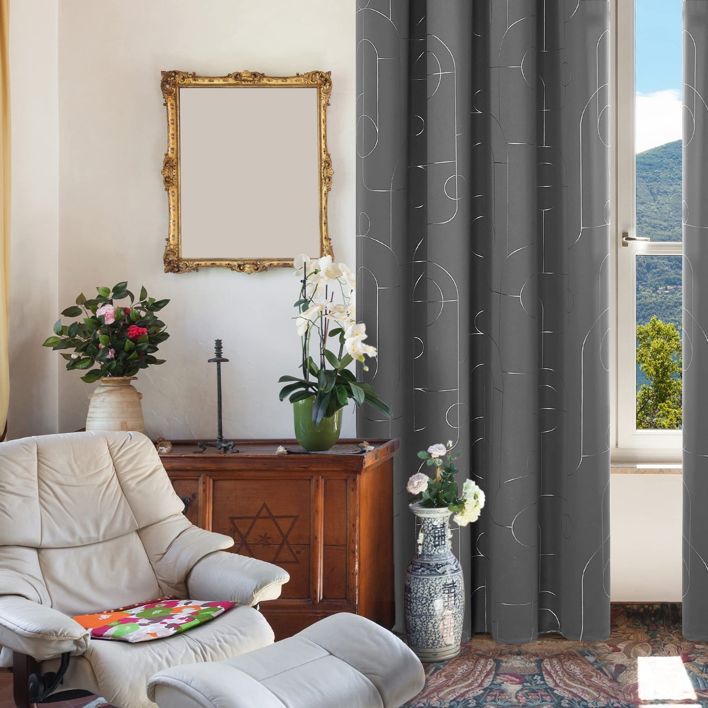 Geometric Blackout Curtains, Taupe, 52x108 Inch, 2 Panels