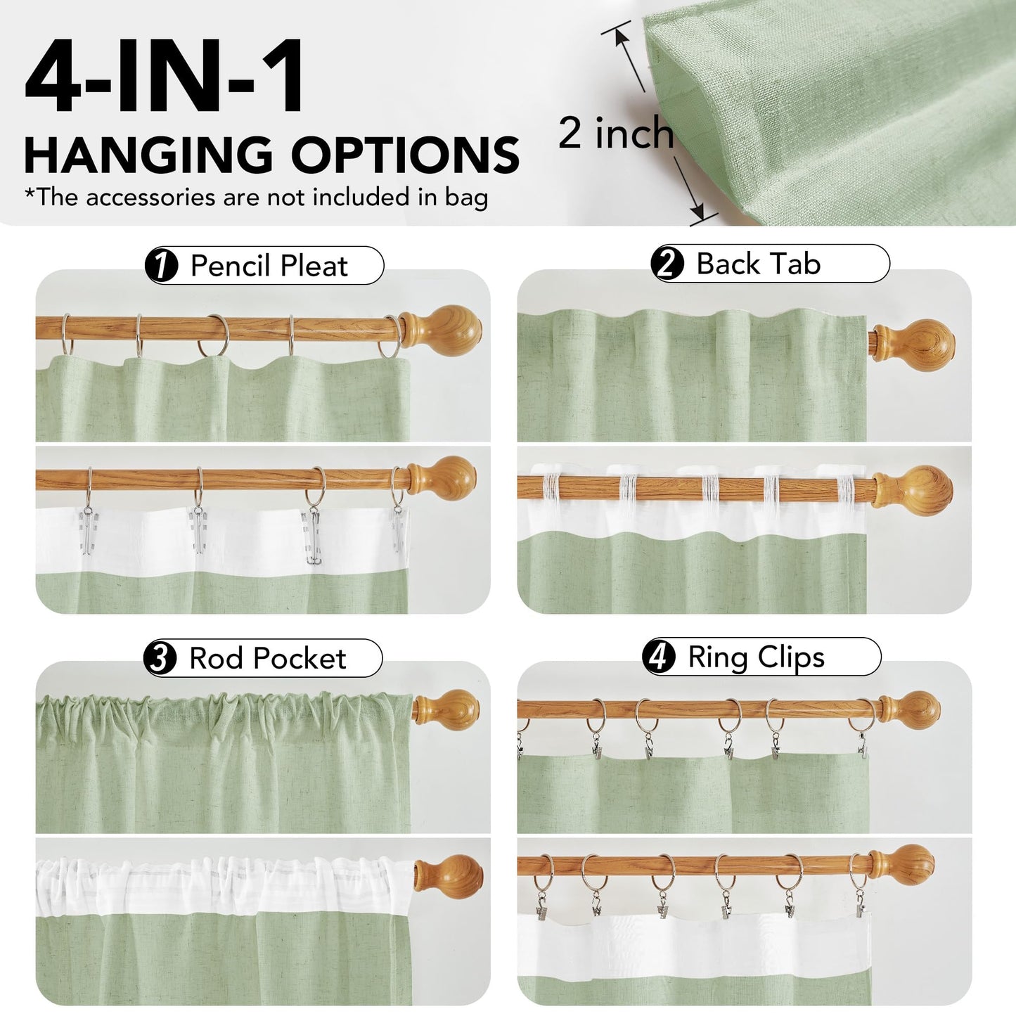 Light Filtering Linen Drapes, Back Tab & Rod Pocket