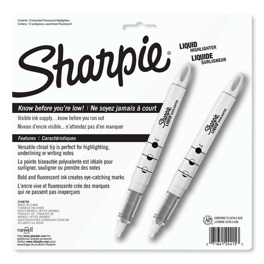Sharpie Liquid Pen Style Highlighters, Assorted Ink Colors, Chisel Tip, Assorted Barrel Colors, 10/Set
