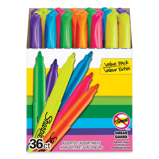 Sharpie Pocket Style Highlighters, Assorted Ink Colors, Chisel Tip, Assorted Barrel Colors, 36/Pack