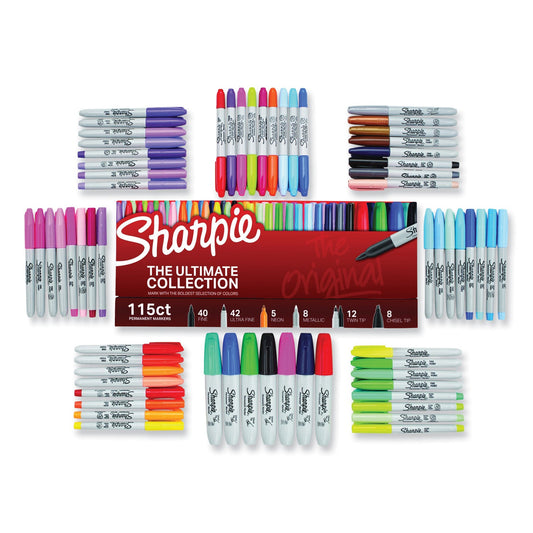 Sharpie Permanent Markers Ultimate Collection Value Pack, Assorted Tip Sizes/Types, Assorted Colors, 115/Set