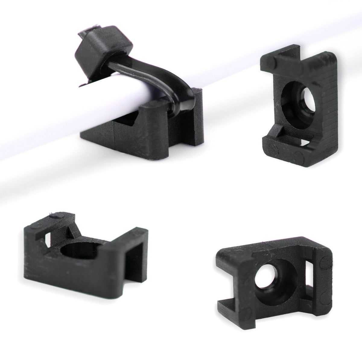 QualGear 15 x 10 mm Cable Tie Mount Saddles, Black, 100 Pack, CM1-B-100-P