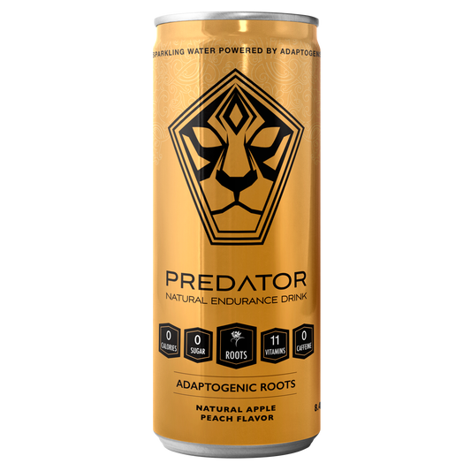 Predator Endurace Gold - Apple Peach - Adaptogens: Rhodiola Rosea, Leuzea Root, Suma Root - No Sugar and No caffeine -12-pack