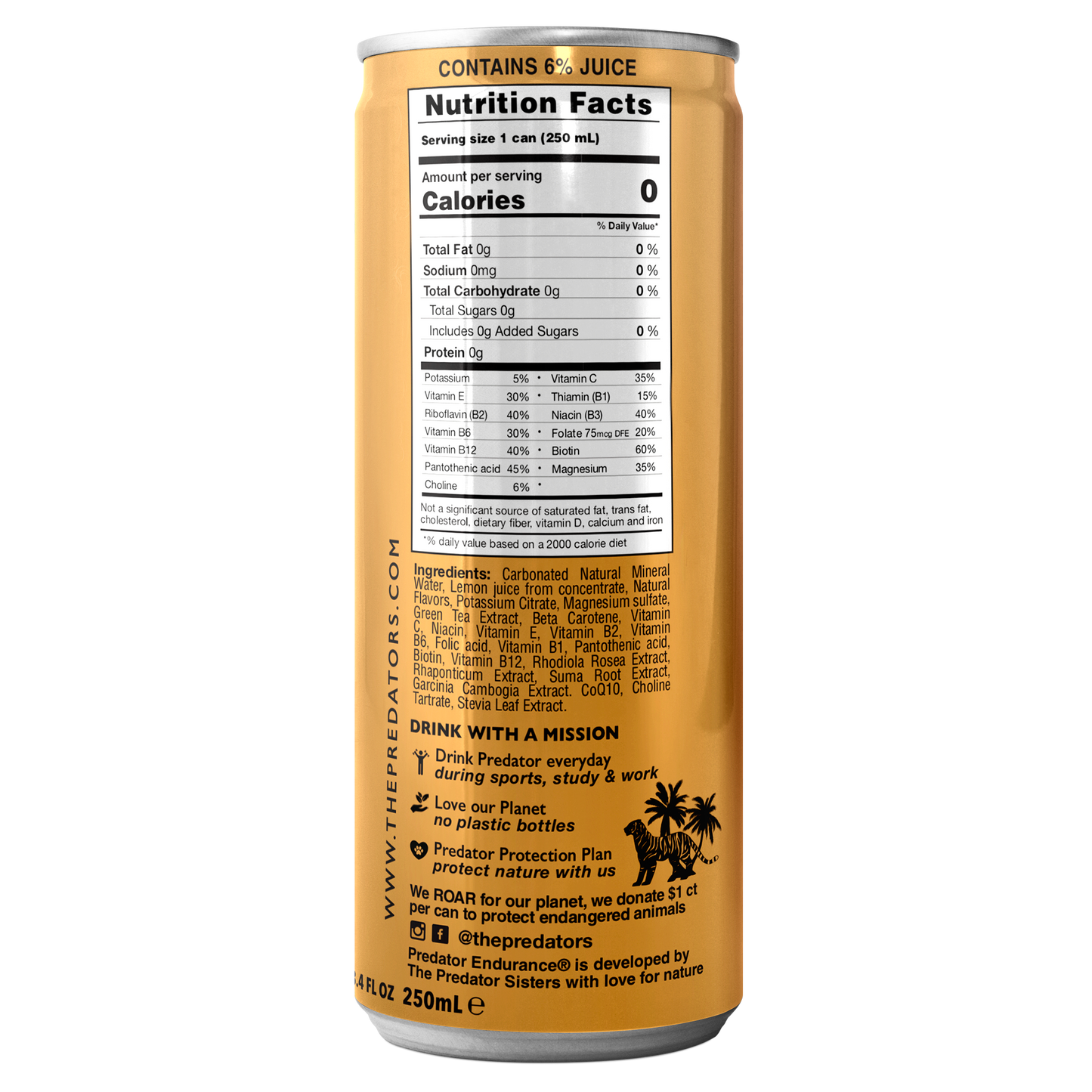 Predator Endurace Gold - Apple Peach - Adaptogens: Rhodiola Rosea, Leuzea Root, Suma Root - No Sugar and No caffeine -12-pack