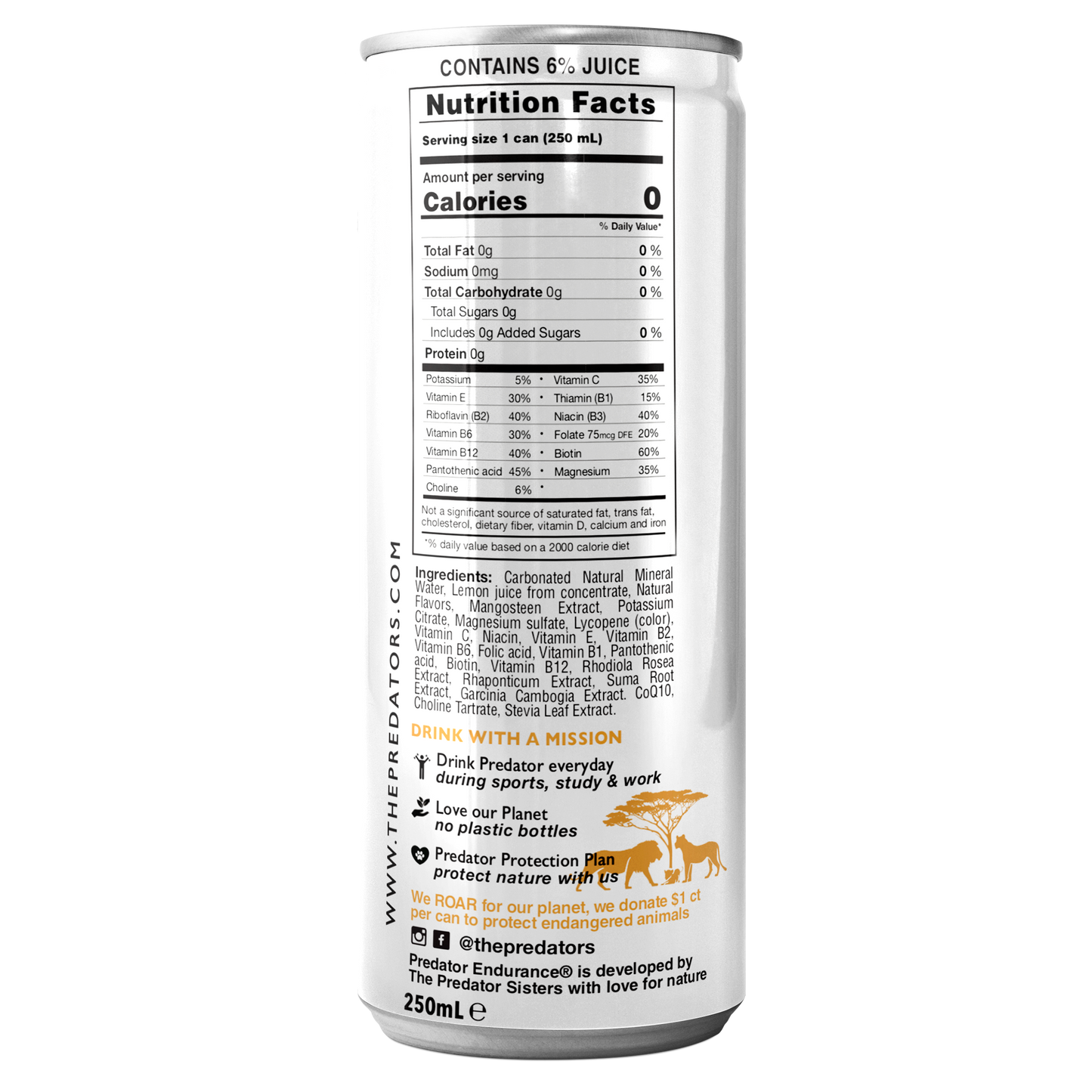 Predator Endurace White - Mangosteen Blackcurrant - Adaptogens: Rhodiola Rosea, Leuzea Root and Suma Root - No caffeine and No sugar - 12-pack