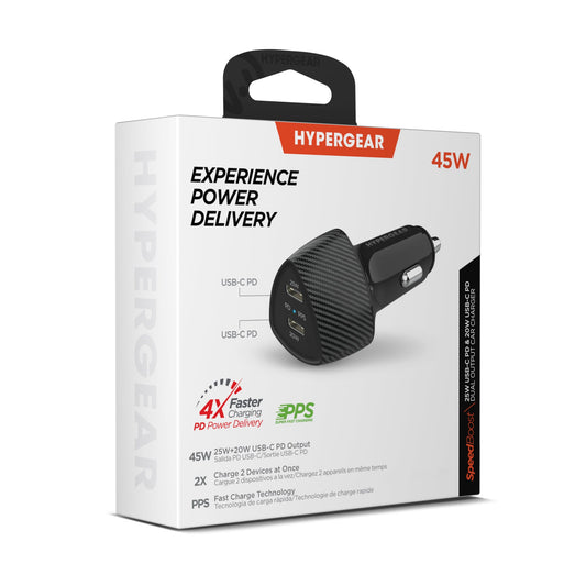 HyperGear SpeedBoost 45W PD Dual Output Car Charger for Multiple Devices