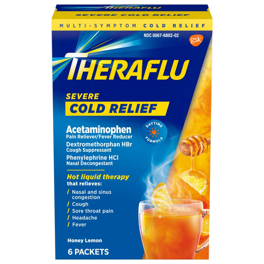 Theraflu Acetaminophen, Cold Relief, Severe, Packets, Honey Lemon