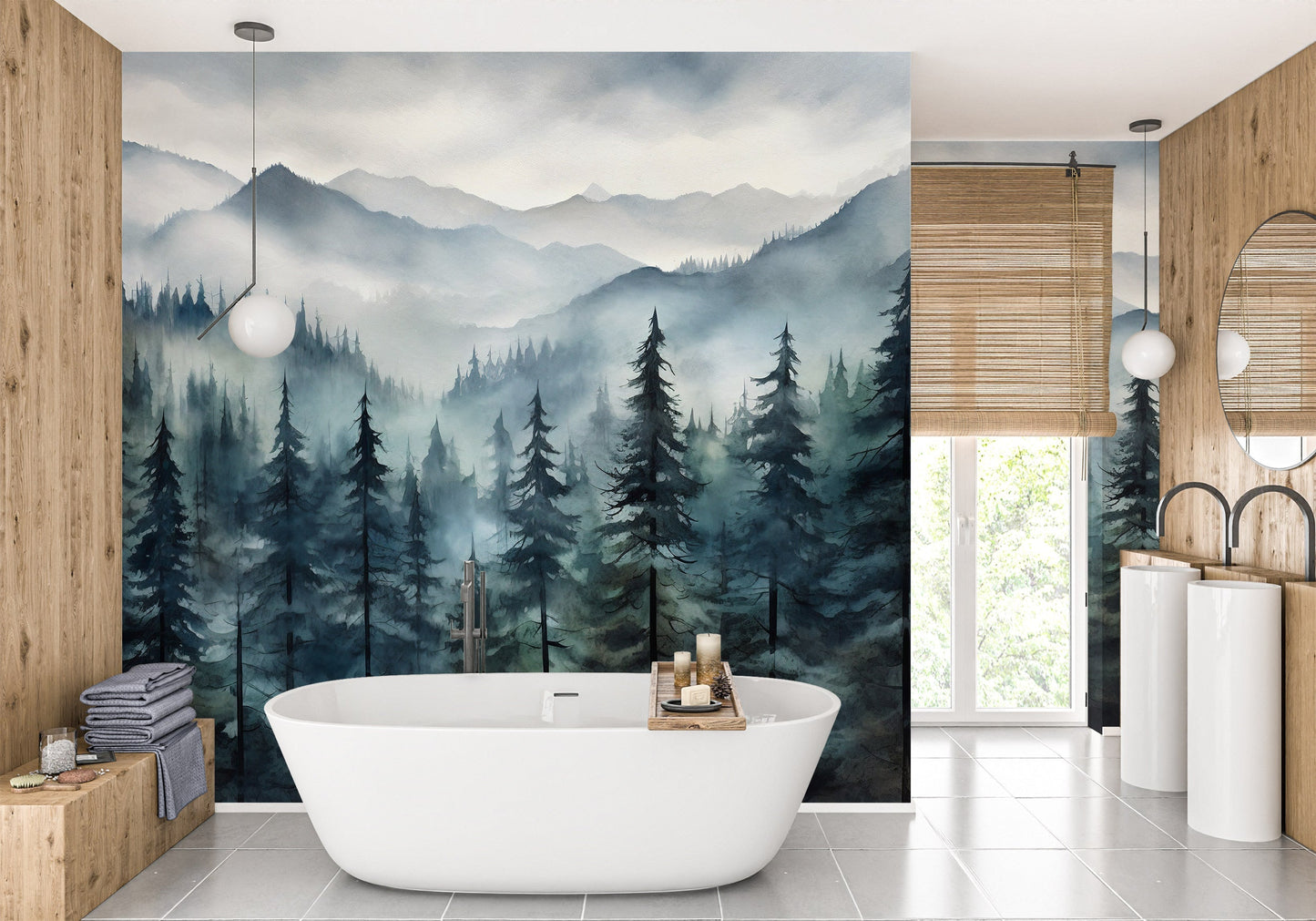 Foggy Forest Mountains Mural