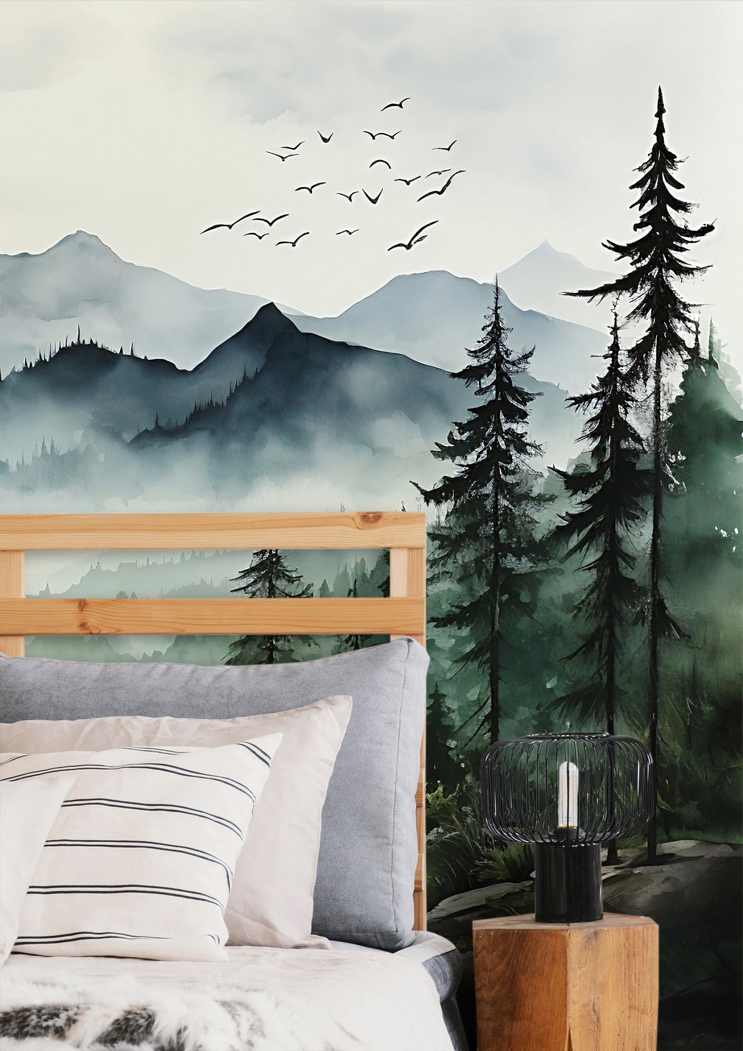 Foggy Forest & Mountain Wall Mural