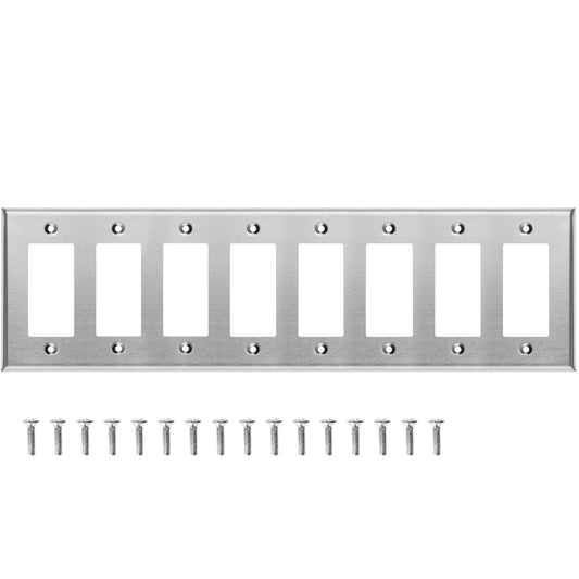 8-Gang Stainless Steel Decora Switch Wall Plate