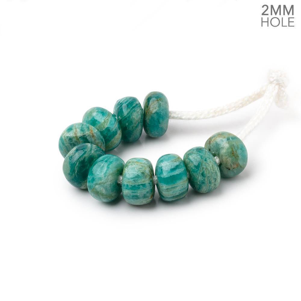 8mm Russian Amazonite 2mm Large Hole Plain Rondelle Set of 10