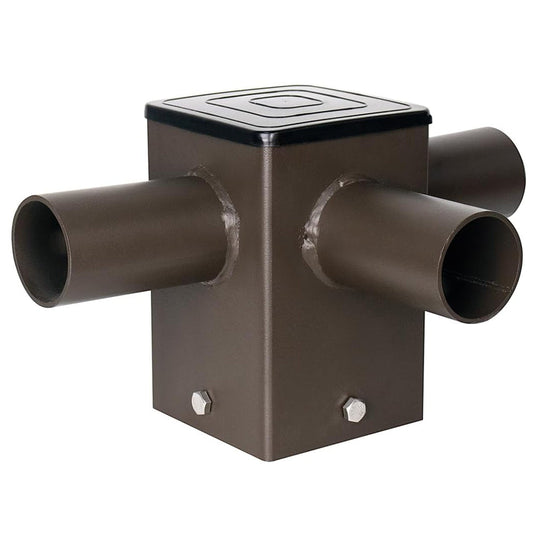 Triple Tenon Adaptor for 4 Inch Square Poles With 3 Horizontal 90 Degree Tenons, Pole Mounting Bracket for Outdoor Shoebox Parking Lot Area Lighting
