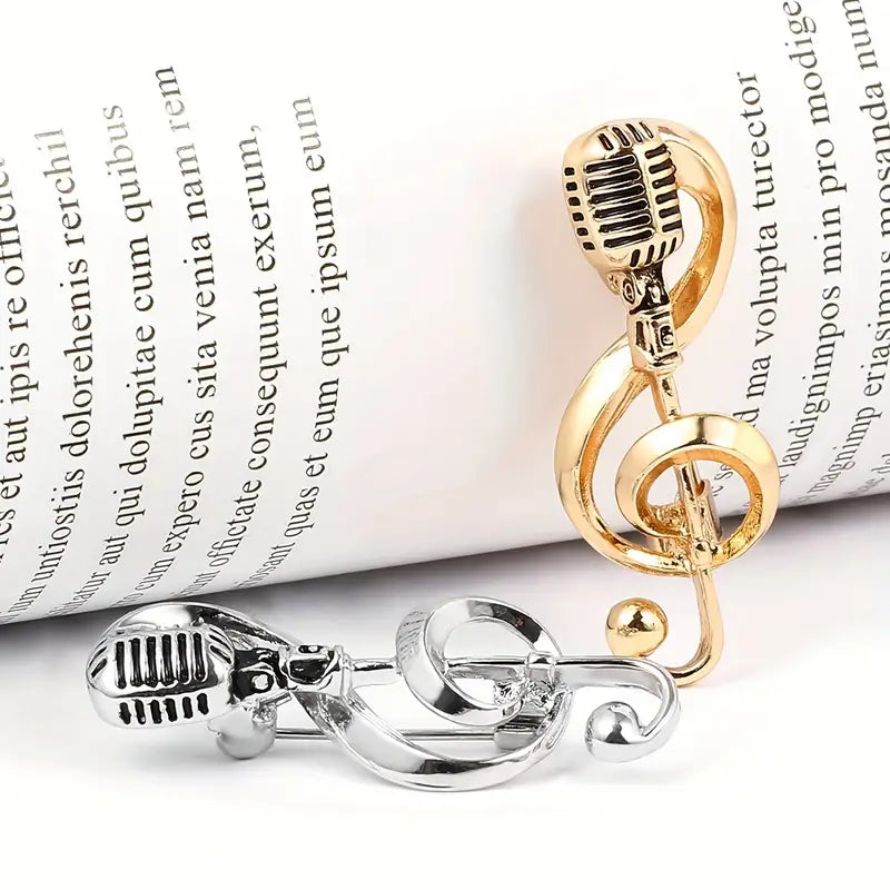 Music Mic Brooch Pin - Elegant Music-Themed Accessory with Microphone Pin for Musicians and Music Lovers