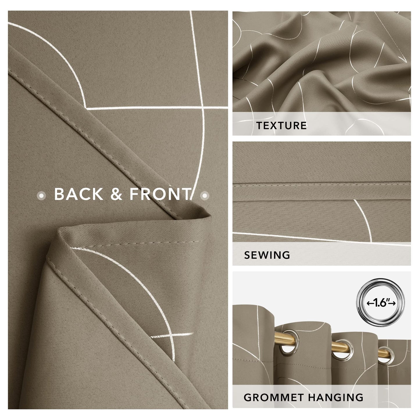 Geometric Blackout Curtains, Taupe, 52x108 Inch, 2 Panels