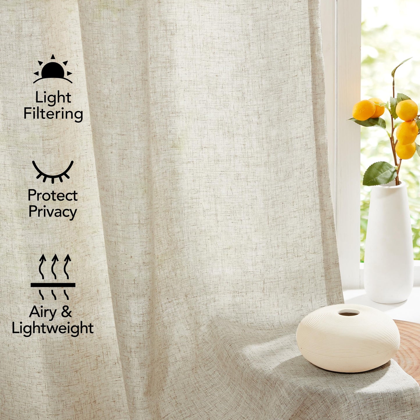 Light Filtering Linen Drapes, Back Tab & Rod Pocket