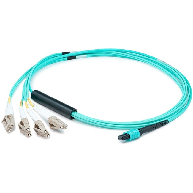 AddOn 10m MPO (Female) to 8xLC (Male) 8-strand Aqua OM4 Fiber Fanout Cable