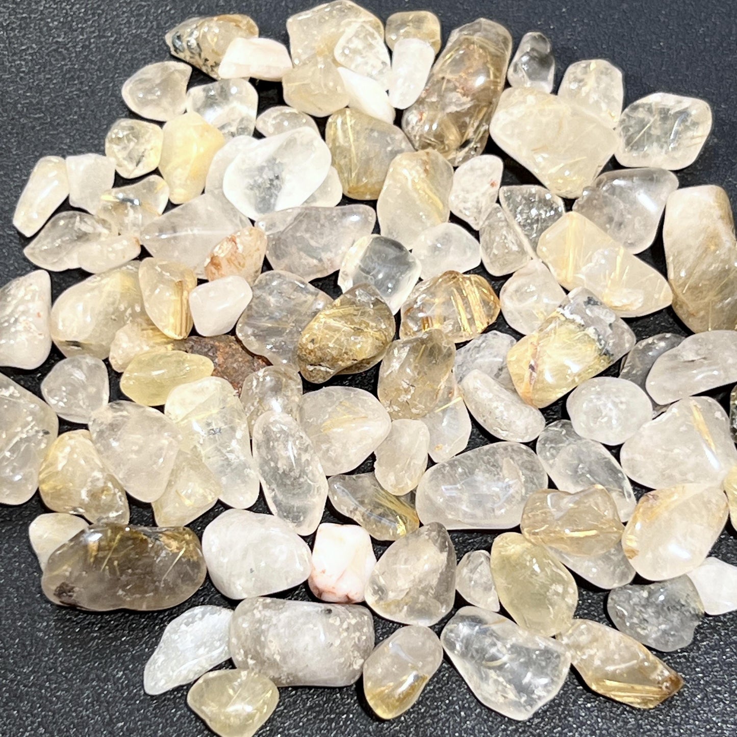 Small Gold Rutilated Quartz Crystal Tumbled Stones (By The Ounce or Pound) Wholesale