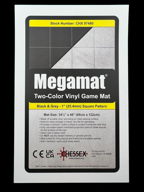 [Preorder] Megamat® 1" Reversible Blue-Green/Black-Grey Squares/Hexes (34½" x 48" Playing Surface) [Multiple Options]